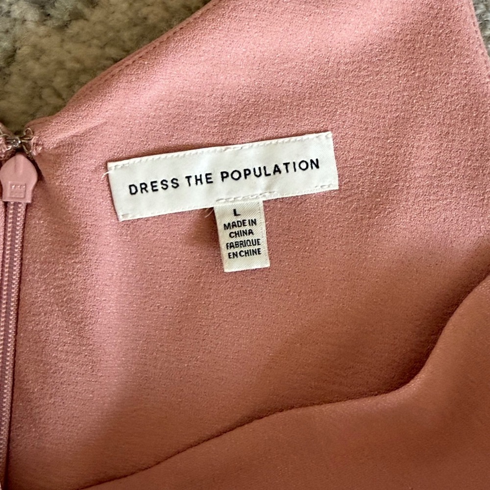 Dress The Population Lyla Blush Pink V-Neck Midi Dress Womens Large L 1537 - Picture 4 of 6